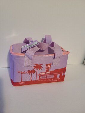 TRADER JOE'S SUMMER COLLECTION MINI INSULATED TOTE-FLORAL VIOLET/PINK ZIPPER